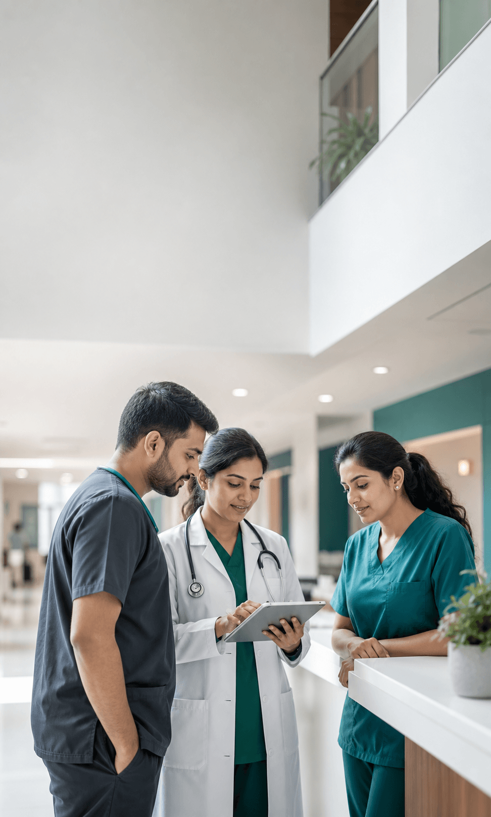 Care team collaborating in a modern clinic
